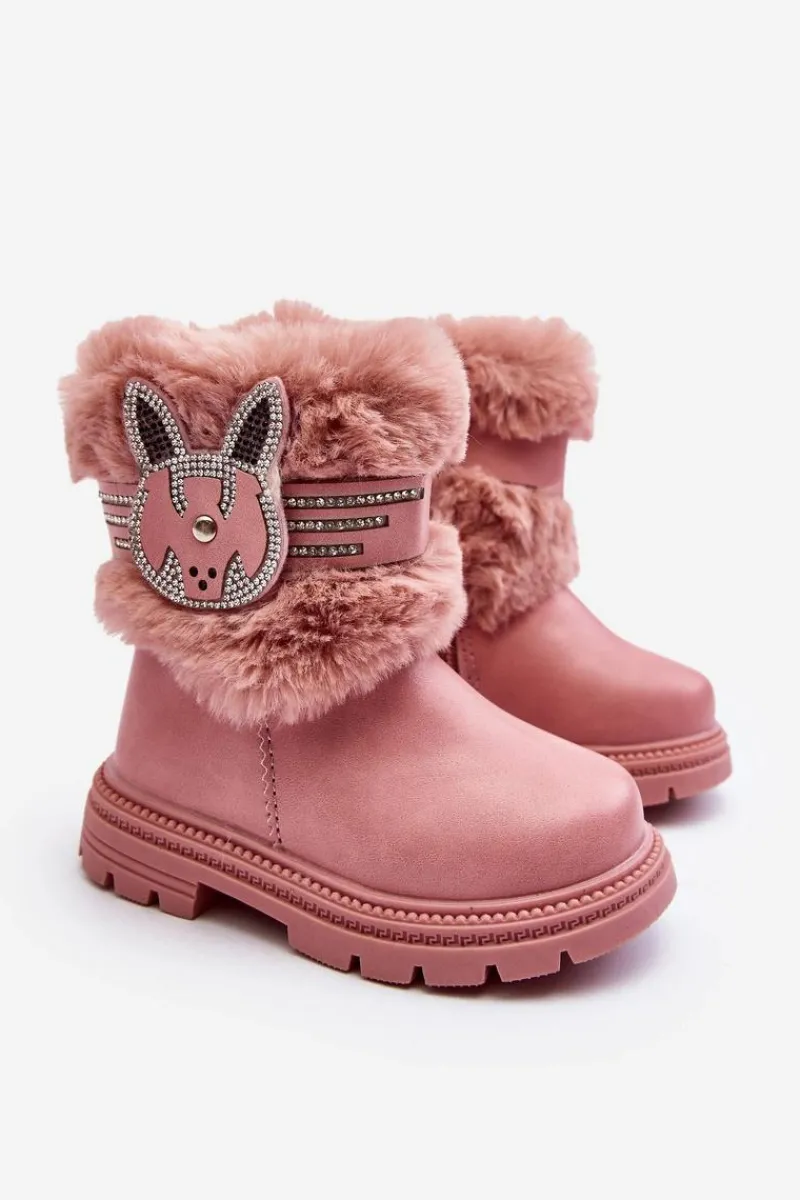 Dziewczęce|Dziewczęce>Boto Botki Śniegowce Dziecięce z Futerkiem Różowe Lunami