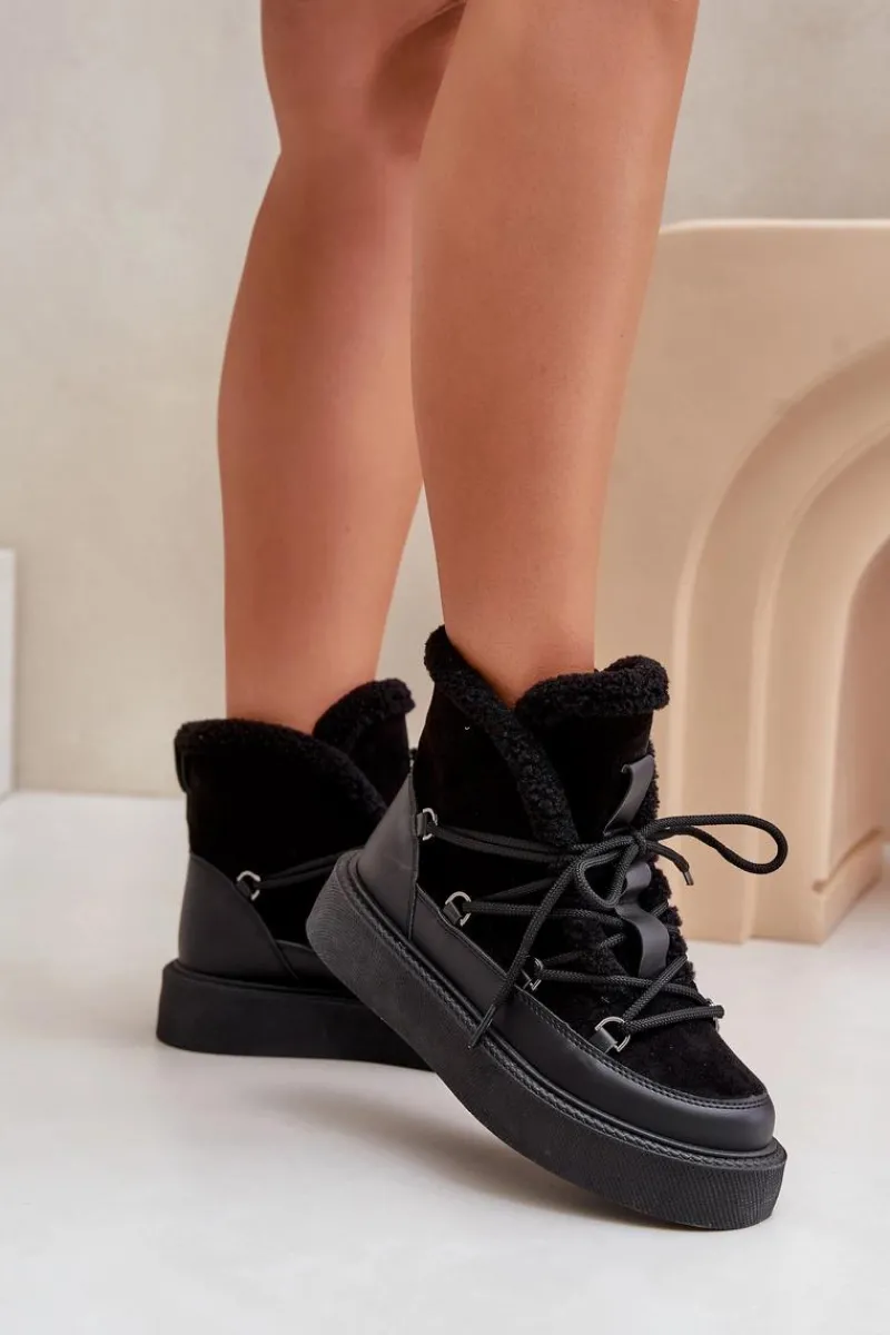 Śniegowce Damskie|Brązowe I Beżowe Botki>Boto Botki Śniegowce Na Platformie Czarne Tamidra