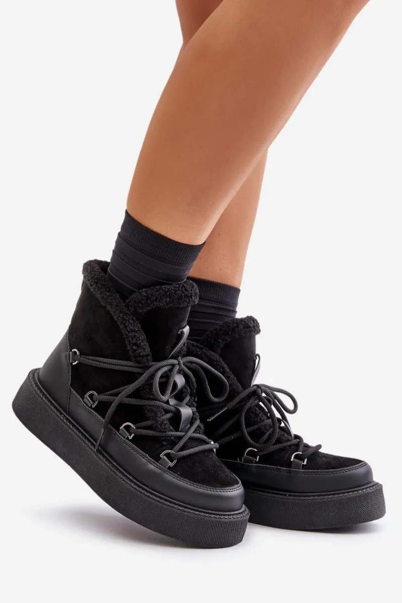 Śniegowce Damskie|Brązowe I Beżowe Botki>Boto Botki Śniegowce Na Platformie Czarne Tamidra