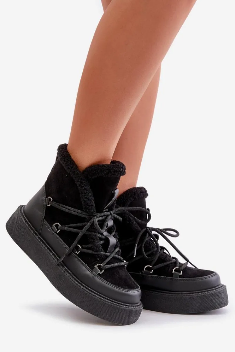 Śniegowce Damskie|Brązowe I Beżowe Botki>Boto Botki Śniegowce Na Platformie Czarne Tamidra