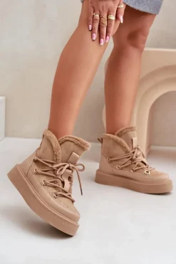 Online Botki Śniegowce Na Platformie Ciemnobeżowe Tamidra Damskie Śniegowce Damskie|Brązowe I Beżowe Botki