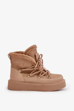 Online Botki Śniegowce Na Platformie Ciemnobeżowe Tamidra Damskie Śniegowce Damskie|Brązowe I Beżowe Botki