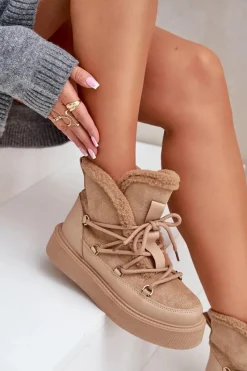 Online Botki Śniegowce Na Platformie Ciemnobeżowe Tamidra Damskie Śniegowce Damskie|Brązowe I Beżowe Botki