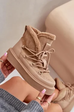 Online Botki Śniegowce Na Platformie Ciemnobeżowe Tamidra Damskie Śniegowce Damskie|Brązowe I Beżowe Botki