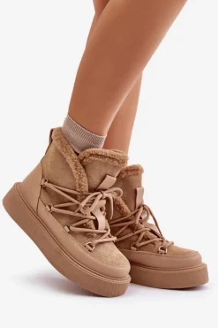 Online Botki Śniegowce Na Platformie Ciemnobeżowe Tamidra Damskie Śniegowce Damskie|Brązowe I Beżowe Botki