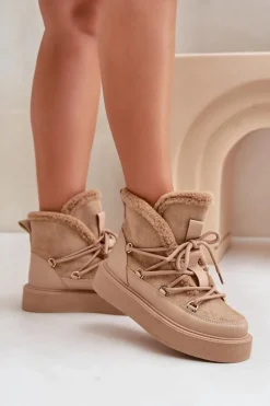 Online Botki Śniegowce Na Platformie Ciemnobeżowe Tamidra Damskie Śniegowce Damskie|Brązowe I Beżowe Botki