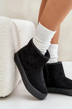 Best Big Star Shoes Botki Śniegowce Na Zamek Ocieplane Futerkiem Big Star OO274A522 Czarne Czarny