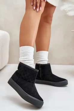 Best Big Star Shoes Botki Śniegowce Na Zamek Ocieplane Futerkiem Big Star OO274A522 Czarne Czarny