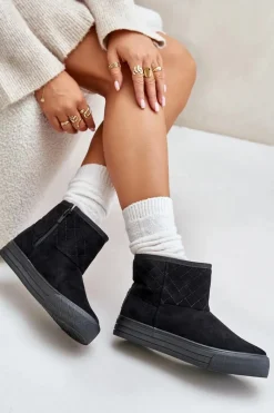 Best Big Star Shoes Botki Śniegowce Na Zamek Ocieplane Futerkiem Big Star OO274A522 Czarne Czarny