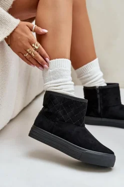 Best Big Star Shoes Botki Śniegowce Na Zamek Ocieplane Futerkiem Big Star OO274A522 Czarne Czarny