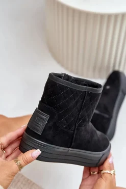 Best Big Star Shoes Botki Śniegowce Na Zamek Ocieplane Futerkiem Big Star OO274A522 Czarne Czarny