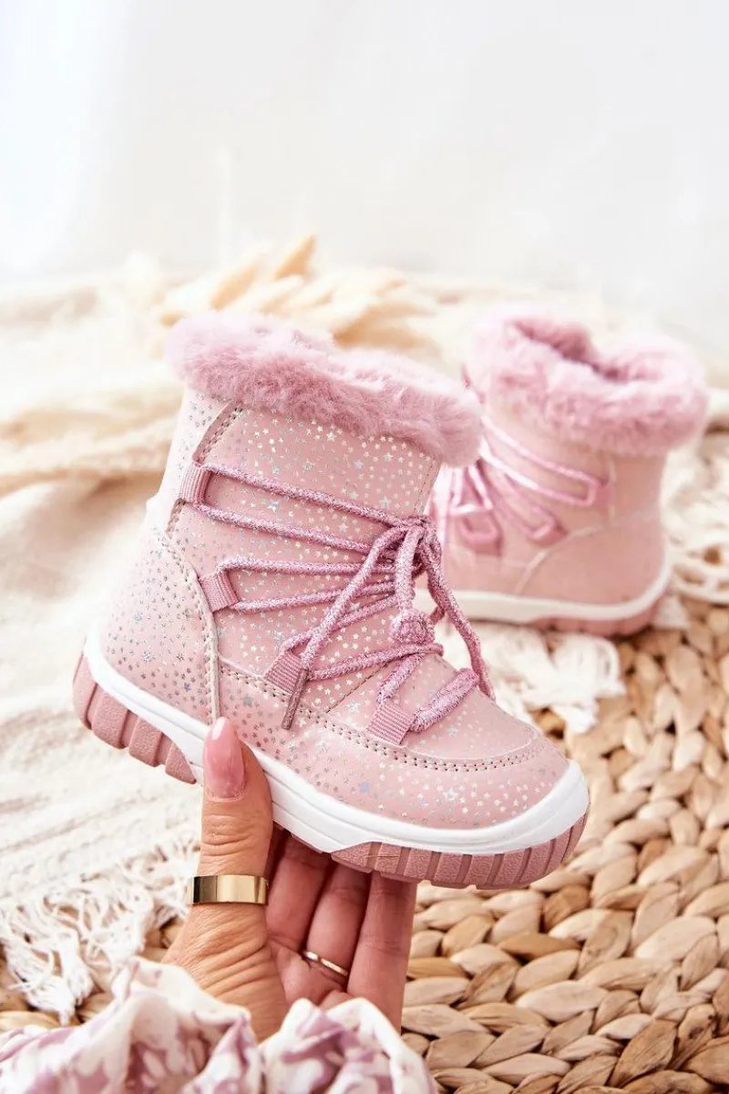 Sale Botki Śniegowce Ocieplane Z Futerkiem Różowe Stars Dzieci Dziewczęce|Dziewczęce