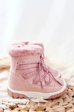 Sale Botki Śniegowce Ocieplane Z Futerkiem Różowe Stars Dzieci Dziewczęce|Dziewczęce