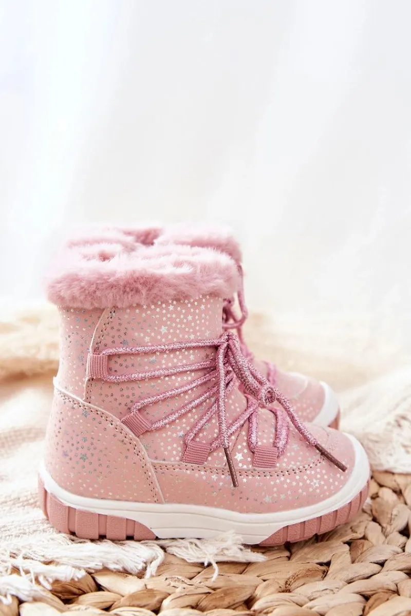 Sale Botki Śniegowce Ocieplane Z Futerkiem Różowe Stars Dzieci Dziewczęce|Dziewczęce