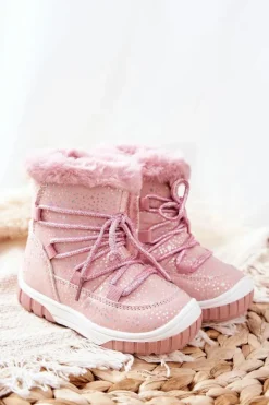 Sale Botki Śniegowce Ocieplane Z Futerkiem Różowe Stars Dzieci Dziewczęce|Dziewczęce