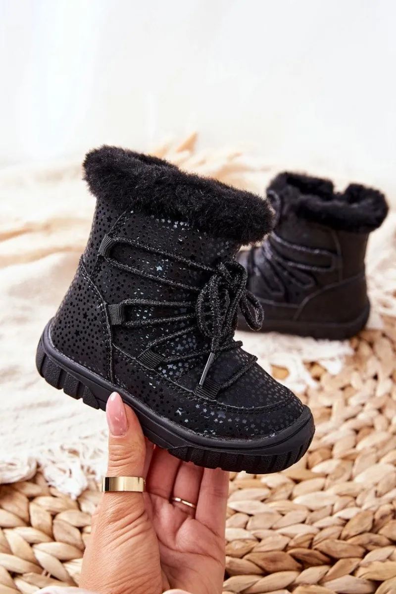 Dziewczęce|Dziewczęce>Evento Botki Śniegowce Ocieplane Z Futerkiem Czarne Stars