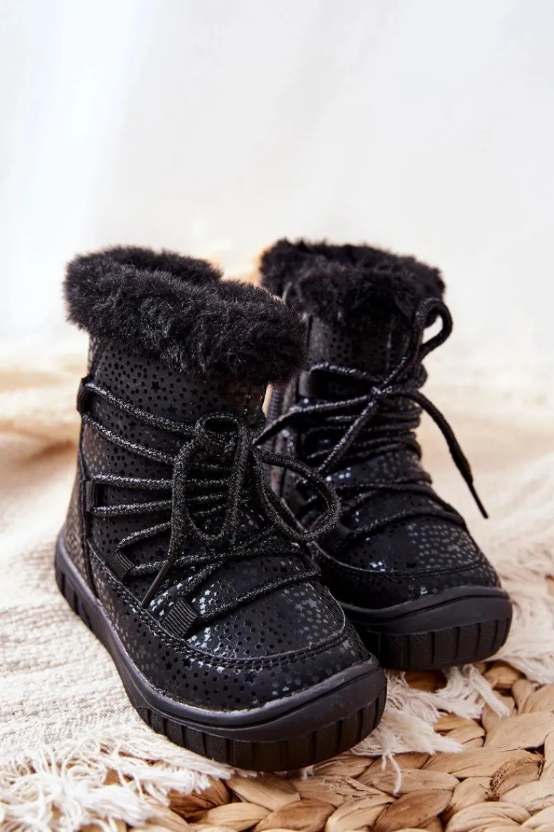 Dziewczęce|Dziewczęce>Evento Botki Śniegowce Ocieplane Z Futerkiem Czarne Stars
