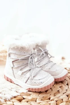 Online Evento Botki Śniegowce Ocieplane Z Futerkiem Białe Stars