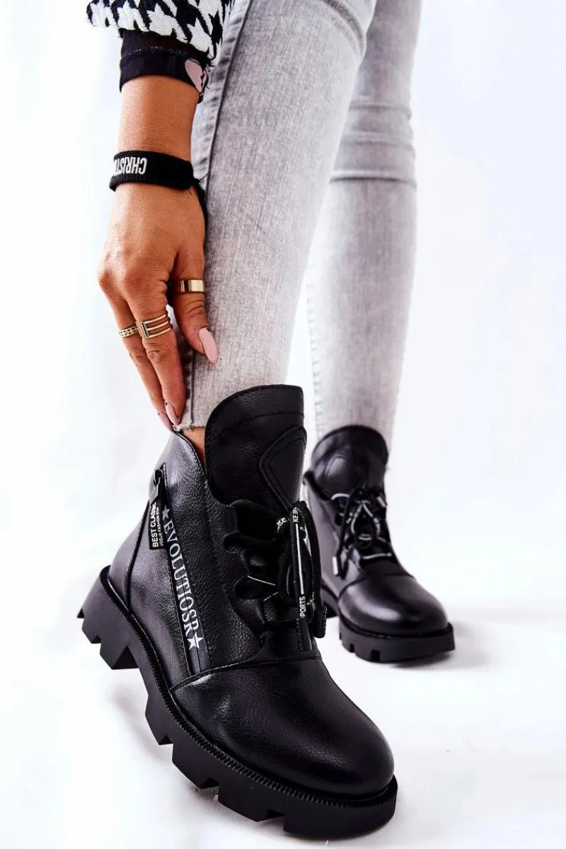 Best Botki Ocieplane Futerkiem Sergio Leone Czarne TR740 Damskie Czarne Botki|Botki Zimowe Damskie