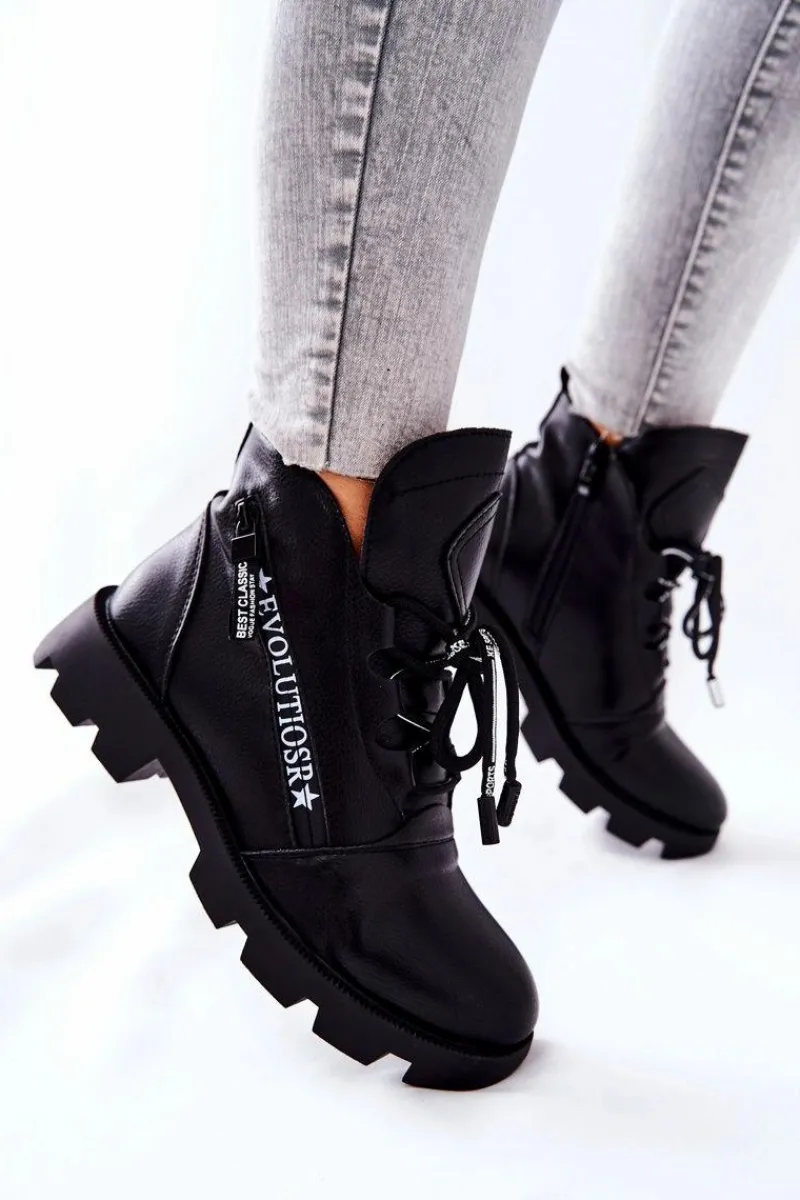 Best Botki Ocieplane Futerkiem Sergio Leone Czarne TR740 Damskie Czarne Botki|Botki Zimowe Damskie