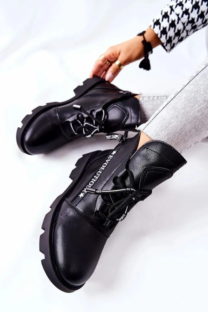 Best Botki Ocieplane Futerkiem Sergio Leone Czarne TR740 Damskie Czarne Botki|Botki Zimowe Damskie