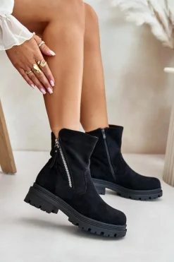 Boto Botki Ocieplane Na Płaskim Obcasie Z Eko Zamszu Czarne Reloma