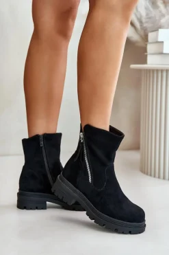 Boto Botki Ocieplane Na Płaskim Obcasie Z Eko Zamszu Czarne Reloma
