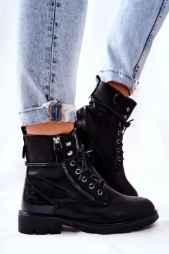 Czarne Botki|Botki Zimowe Damskie><noscript><img width=