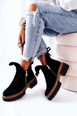 Czarne Botki|Botki Zimowe Damskie><noscript><img width=