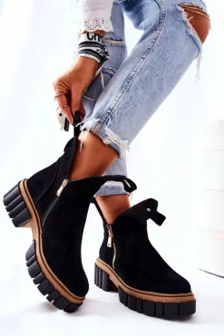 Czarne Botki|Botki Zimowe Damskie><noscript><img width=