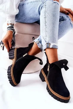 Czarne Botki|Botki Zimowe Damskie><noscript><img width=