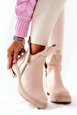 Botki Zimowe Damskie|Brązowe I Beżowe Botki>Boto Botki Ocieplane Z Wycięciem Beżowe Crolisia