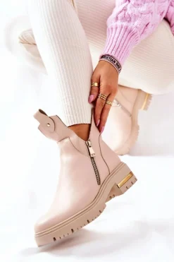 Botki Zimowe Damskie|Brązowe I Beżowe Botki>Boto Botki Ocieplane Z Wycięciem Beżowe Crolisia