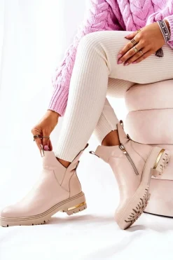 Botki Zimowe Damskie|Brązowe I Beżowe Botki><noscript><img width=