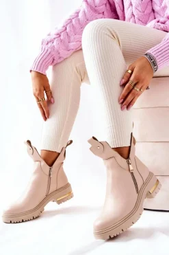 Botki Zimowe Damskie|Brązowe I Beżowe Botki><noscript><img width=