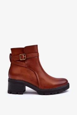 New Boto Botki Skórzane Na Niskim Obcasie Brązowe Irinaela