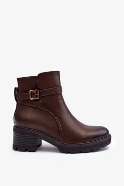 Online Botki Skórzane Na Niskim Obcasie Ciemnobrązowe Irinaela Damskie Brązowe I Beżowe Botki|Botki Na Obcasie