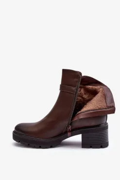 Online Botki Skórzane Na Niskim Obcasie Ciemnobrązowe Irinaela Damskie Brązowe I Beżowe Botki|Botki Na Obcasie