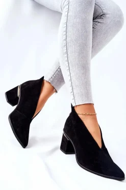 Botki Wiosenne|Botki Na Słupku>Laura Messi Botki Skórzane Na Obcasie Czarne 2344