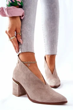 Discount Laura Messi Botki Skórzane Na Obcasie Beżowe 2344