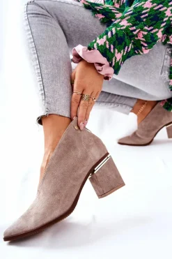 Discount Laura Messi Botki Skórzane Na Obcasie Beżowe 2344