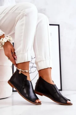 Best Laura Messi Botki Skórzane Na Obcasie Czarne 2324