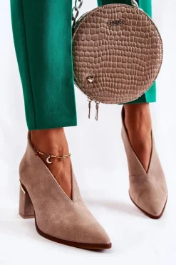 Hot Laura Messi Botki Skórzane Na Obcasie Jasnobeżowe 2344