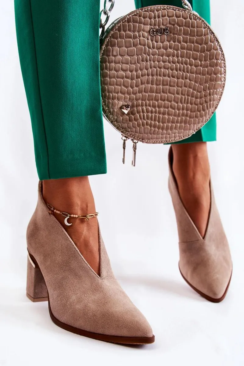 Hot Laura Messi Botki Skórzane Na Obcasie Jasnobeżowe 2344