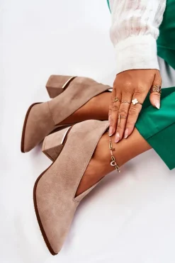 Hot Laura Messi Botki Skórzane Na Obcasie Jasnobeżowe 2344