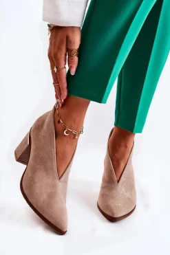 Hot Laura Messi Botki Skórzane Na Obcasie Jasnobeżowe 2344