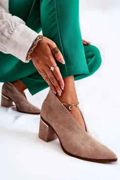 Hot Laura Messi Botki Skórzane Na Obcasie Jasnobeżowe 2344