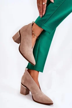 Hot Laura Messi Botki Skórzane Na Obcasie Jasnobeżowe 2344