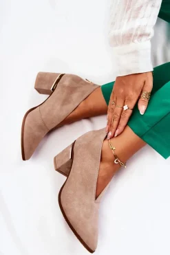 Hot Laura Messi Botki Skórzane Na Obcasie Jasnobeżowe 2344