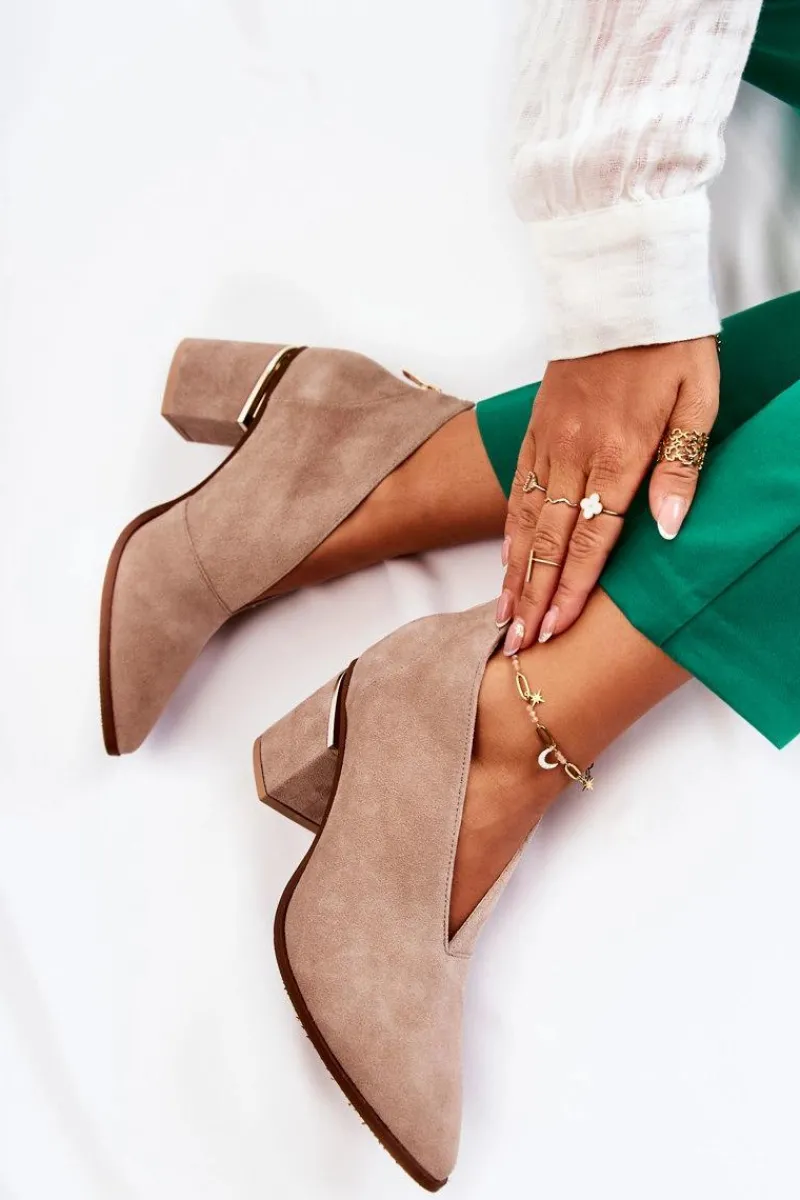 Hot Laura Messi Botki Skórzane Na Obcasie Jasnobeżowe 2344